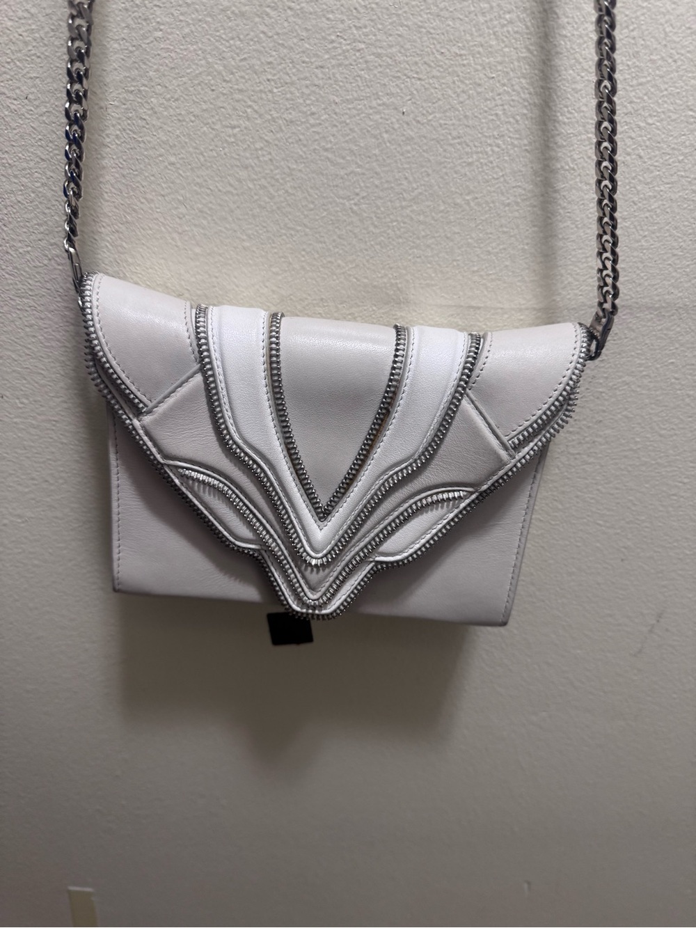 Elena Ghisellini "Felina" leather crossbody clutch w/ silver chain